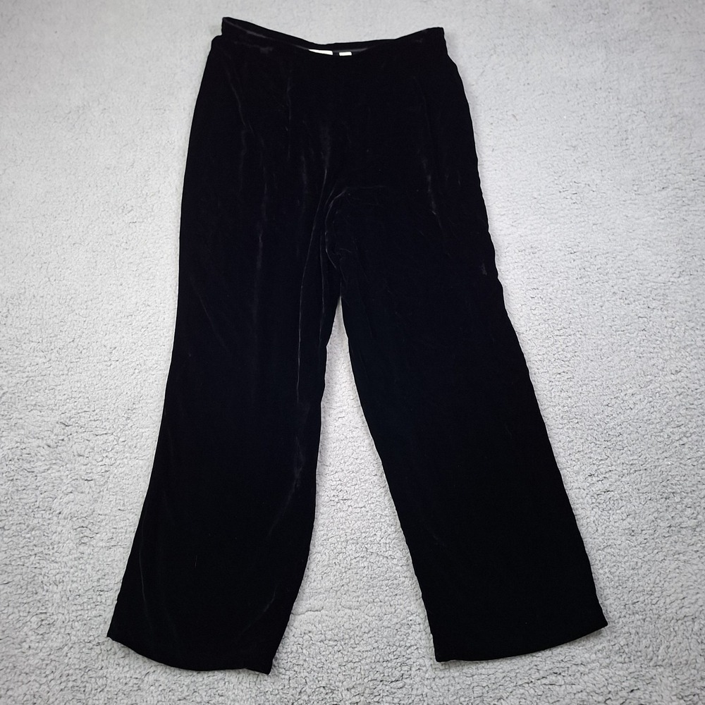 Lord &Taylor Women Sz 14 Velvet Black Wide Leg Rayon Silk Blend Pant Side Zip
